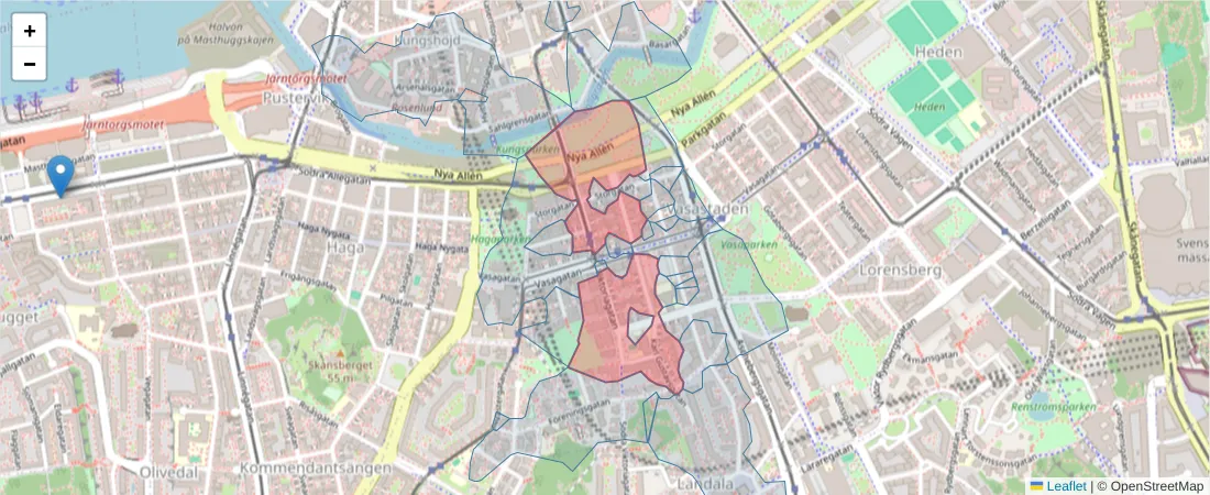 Karta över postnummerområdet  och angränsande postnummer i Sverige