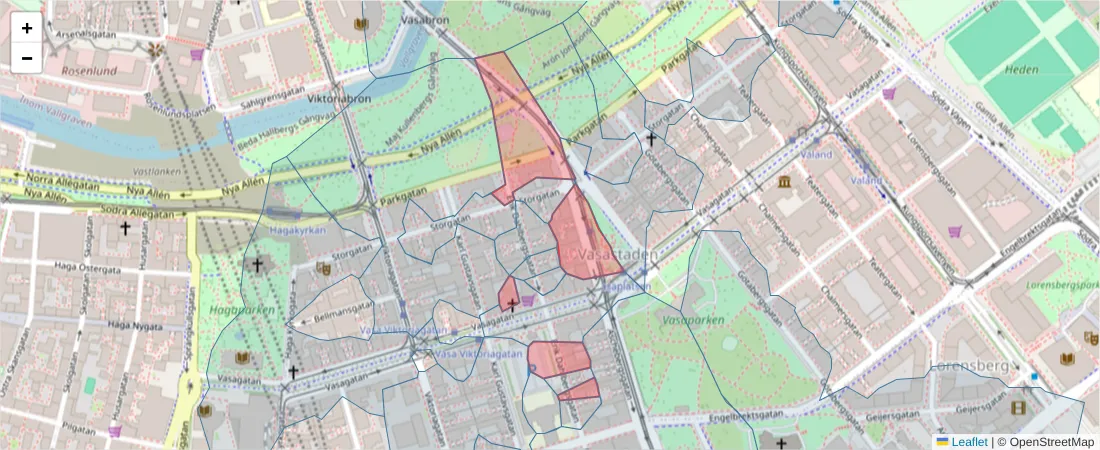 Karta över postnummerområdet  och angränsande postnummer i Sverige