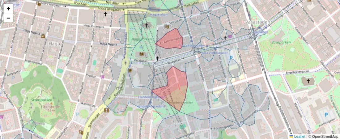 Karta över postnummerområdet  och angränsande postnummer i Sverige