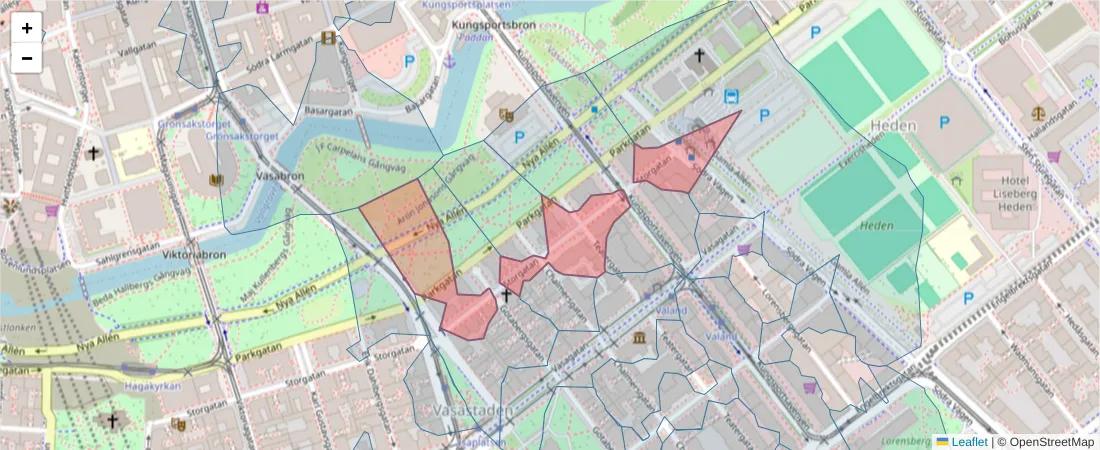 Karta över postnummerområdet  och angränsande postnummer i Sverige