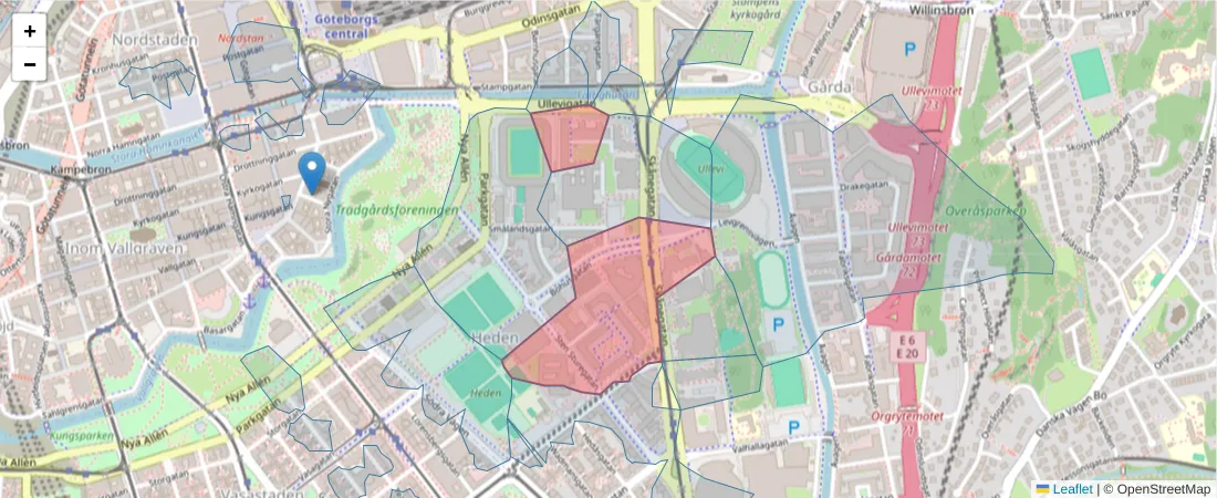 Karta över postnummerområdet  och angränsande postnummer i Sverige