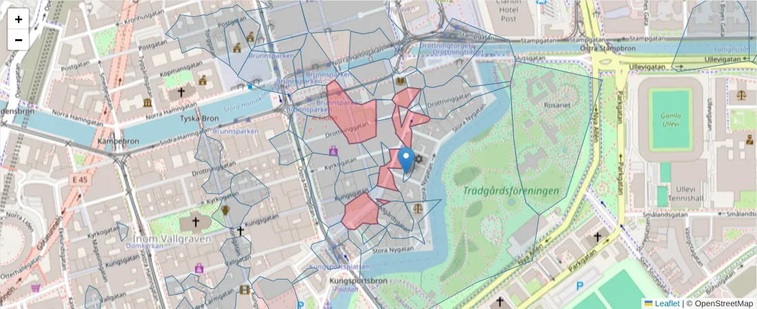 Karta över postnummerområdet  och angränsande postnummer i Sverige