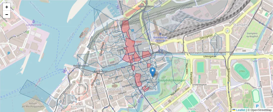 Karta över postnummerområdet  och angränsande postnummer i Sverige