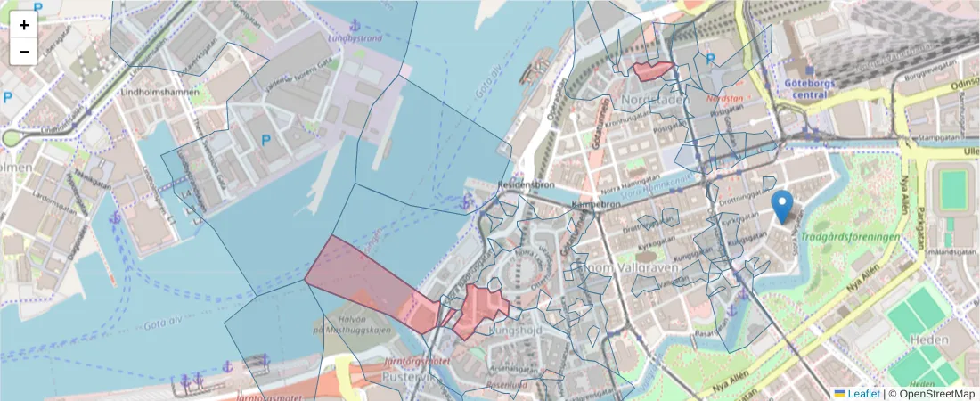 Karta över postnummerområdet  och angränsande postnummer i Sverige