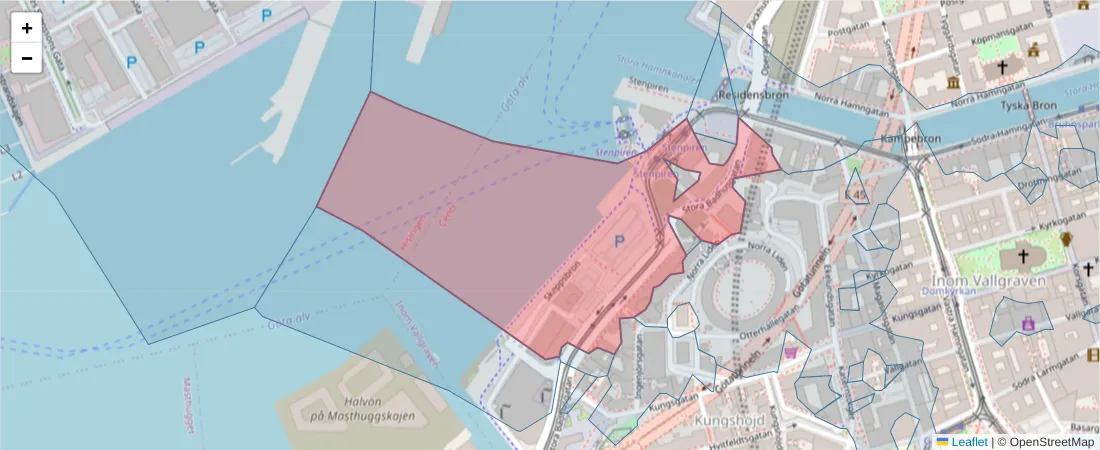 Karta över postnummerområdet  och angränsande postnummer i Sverige