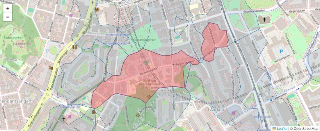 Karta över postnummerområdet  och angränsande postnummer i Sverige