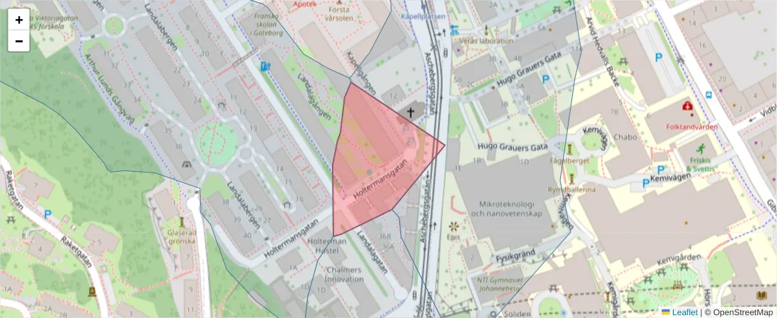 Karta över postnummerområdet  och angränsande postnummer i Sverige