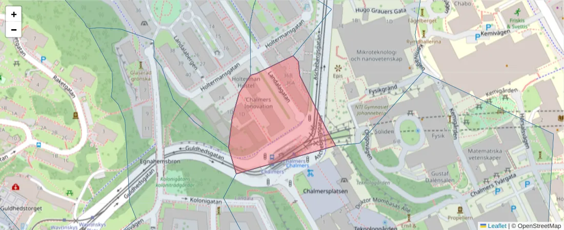 Karta över postnummerområdet  och angränsande postnummer i Sverige