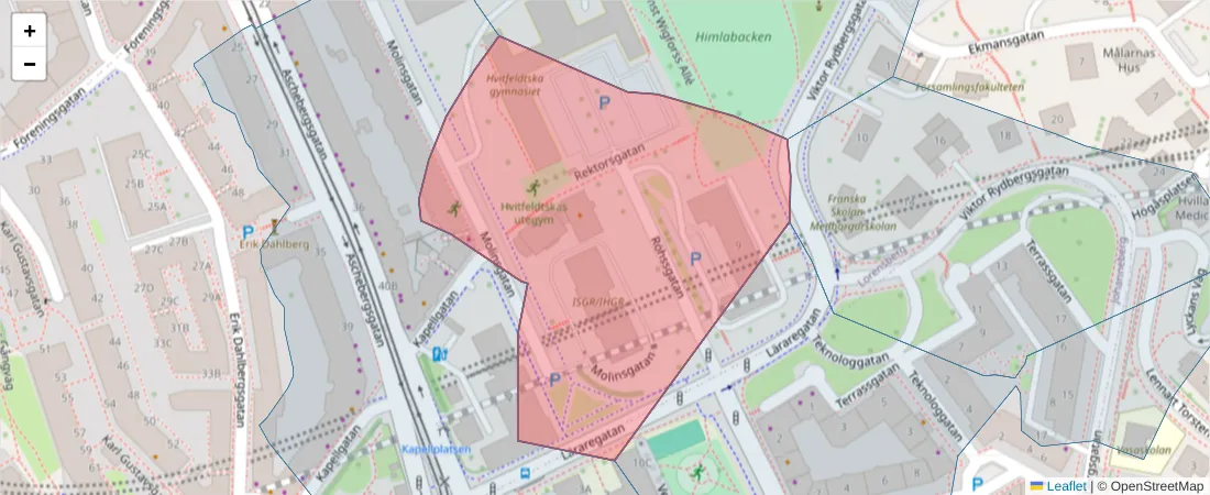 Karta över postnummerområdet  och angränsande postnummer i Sverige