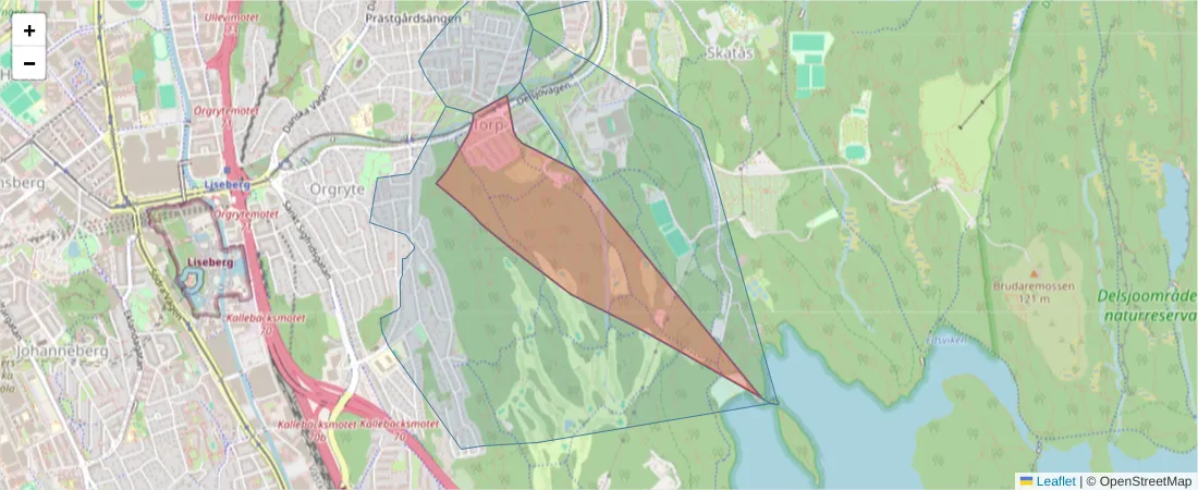 Karta över postnummerområdet  och angränsande postnummer i Sverige