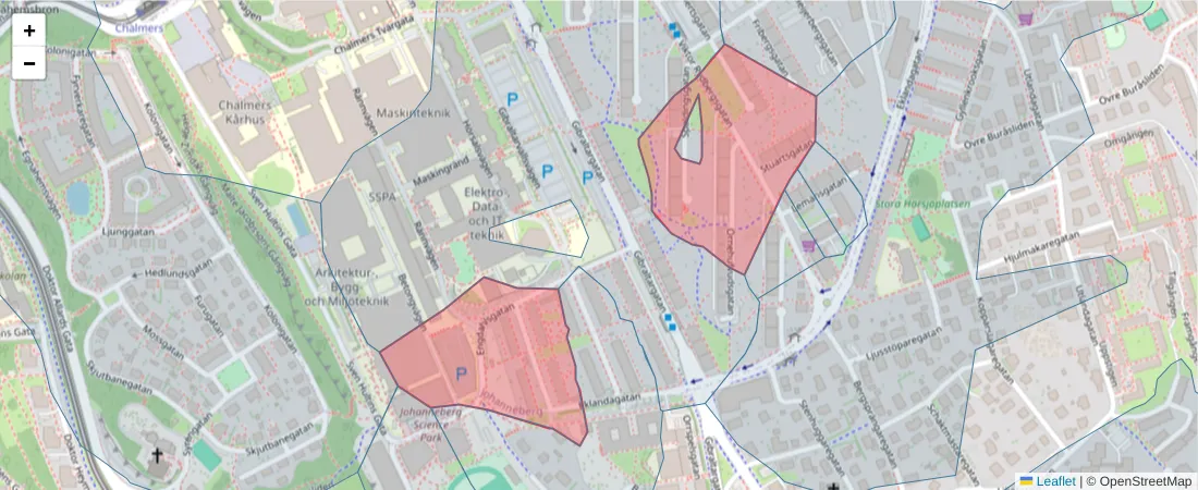 Karta över postnummerområdet  och angränsande postnummer i Sverige