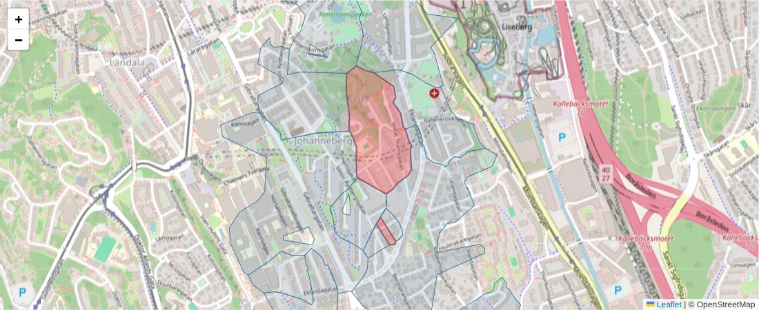 Karta över postnummerområdet  och angränsande postnummer i Sverige