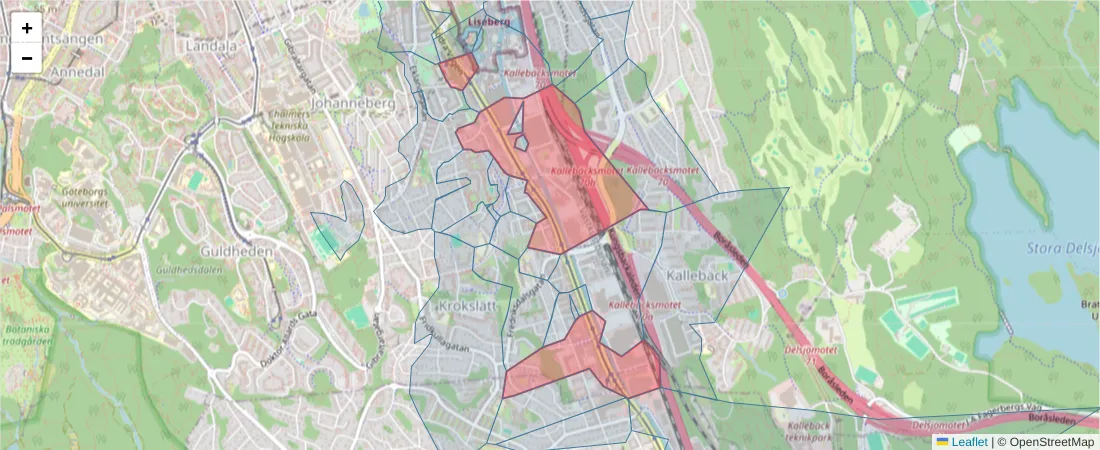 Karta över postnummerområdet  och angränsande postnummer i Sverige