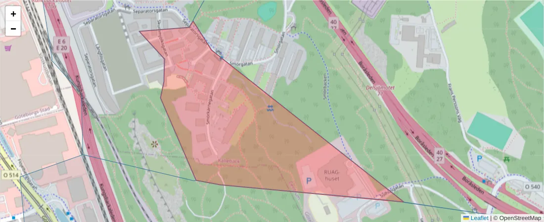 Karta över postnummerområdet  och angränsande postnummer i Sverige