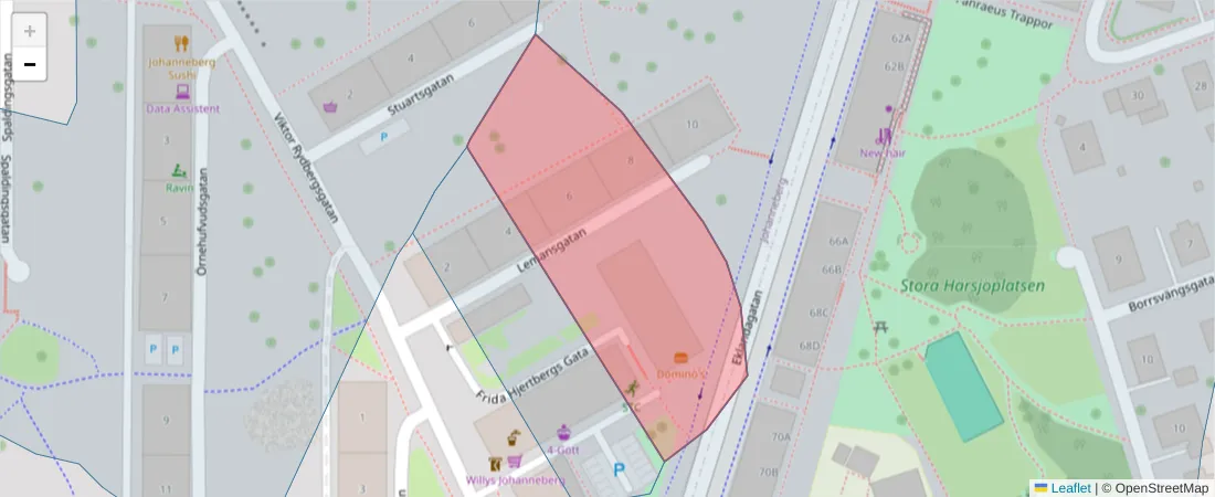 Karta över postnummerområdet  och angränsande postnummer i Sverige