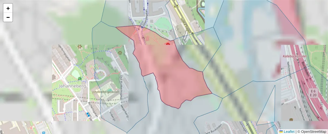 Karta över postnummerområdet  och angränsande postnummer i Sverige