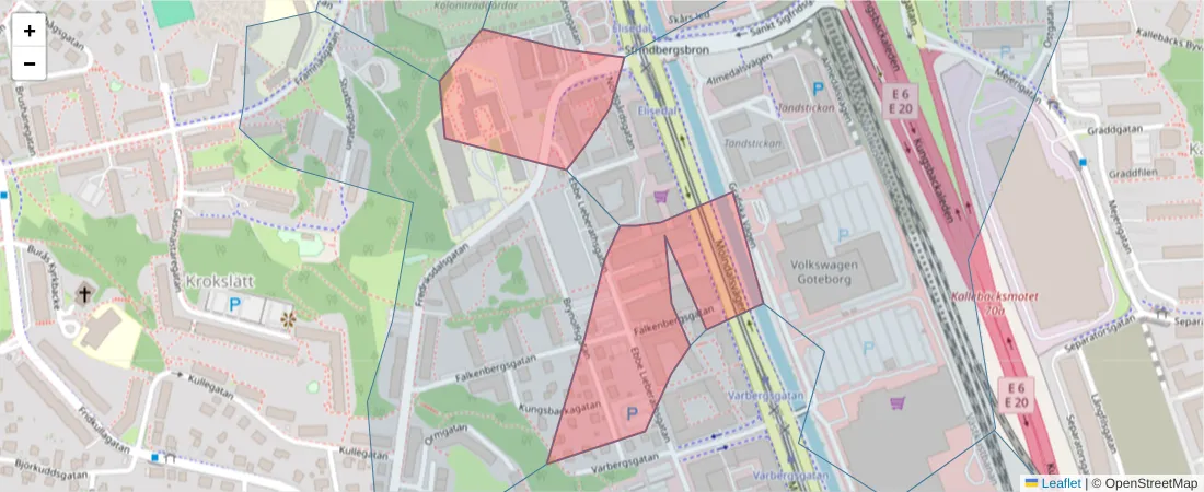 Karta över postnummerområdet  och angränsande postnummer i Sverige