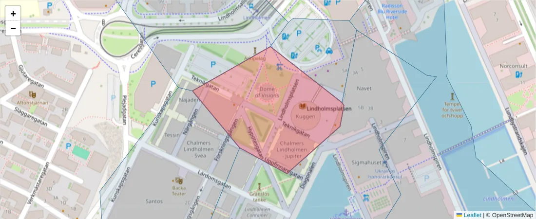 Karta över postnummerområdet  och angränsande postnummer i Sverige