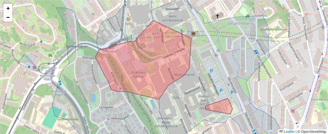 Karta över postnummerområdet  och angränsande postnummer i Sverige