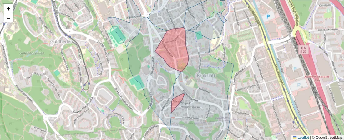 Karta över postnummerområdet  och angränsande postnummer i Sverige