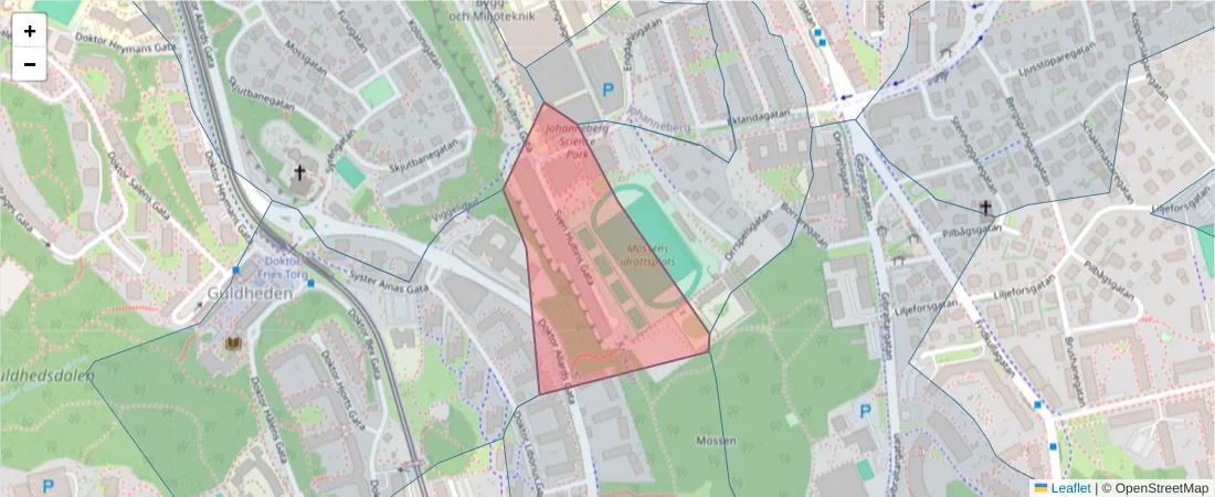 Karta över postnummerområdet  och angränsande postnummer i Sverige