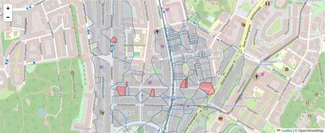 Karta över postnummerområdet  och angränsande postnummer i Sverige