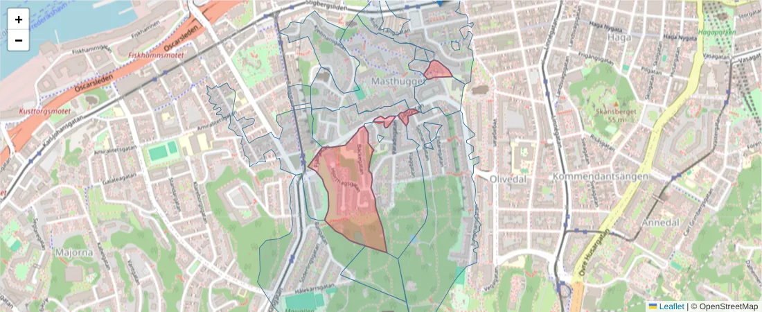 Karta över postnummerområdet  och angränsande postnummer i Sverige