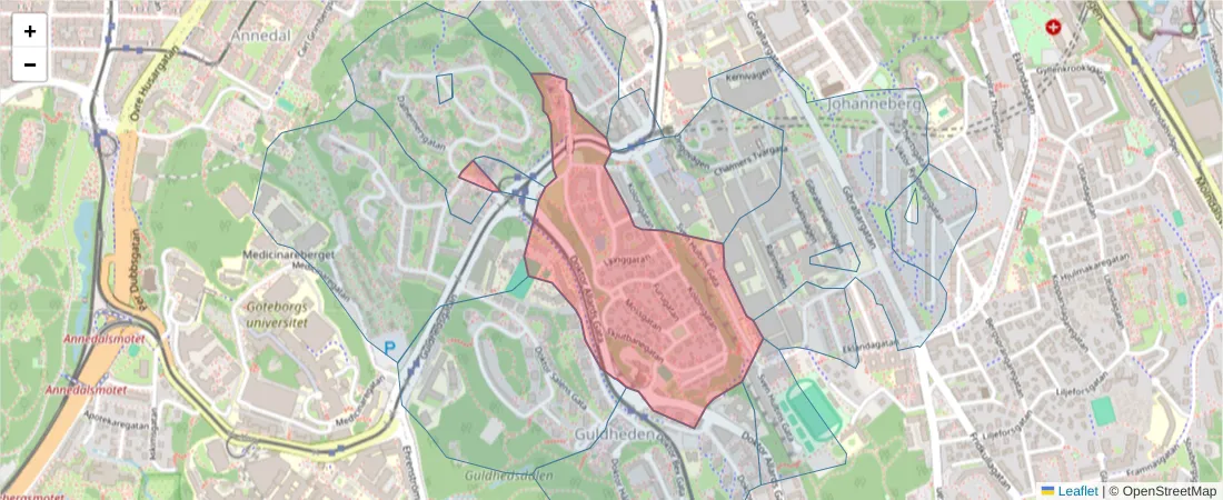 Karta över postnummerområdet  och angränsande postnummer i Sverige