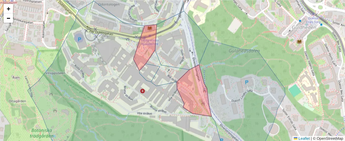 Karta över postnummerområdet  och angränsande postnummer i Sverige