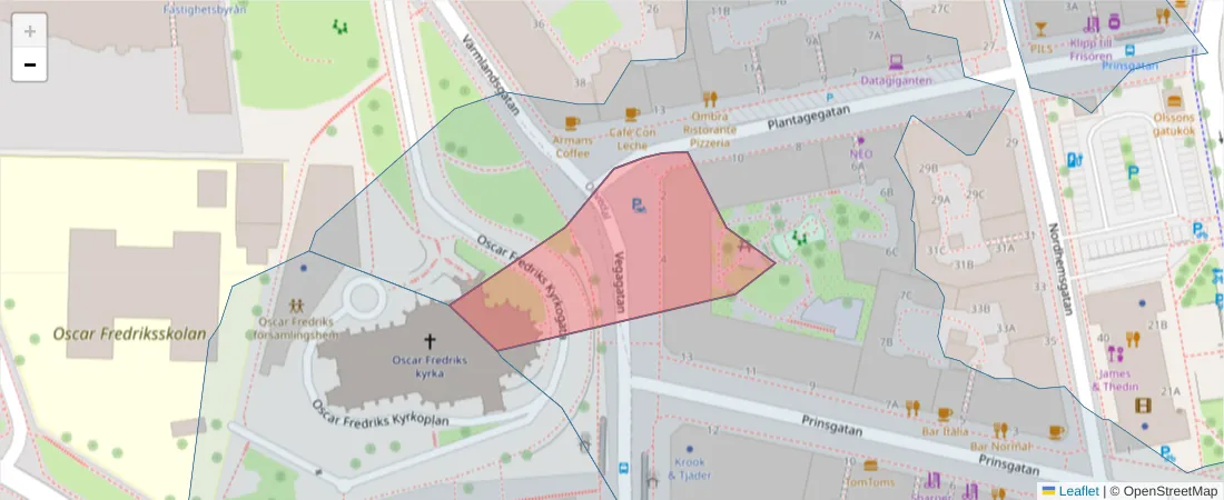 Karta över postnummerområdet  och angränsande postnummer i Sverige
