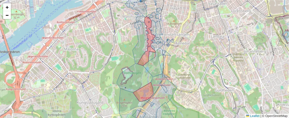 Karta över postnummerområdet  och angränsande postnummer i Sverige
