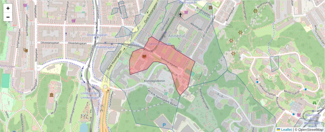 Karta över postnummerområdet  och angränsande postnummer i Sverige