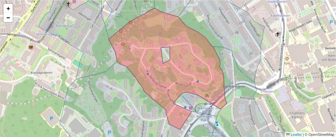 Karta över postnummerområdet  och angränsande postnummer i Sverige
