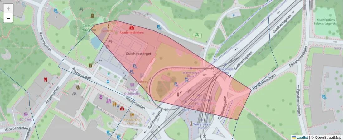 Karta över postnummerområdet  och angränsande postnummer i Sverige