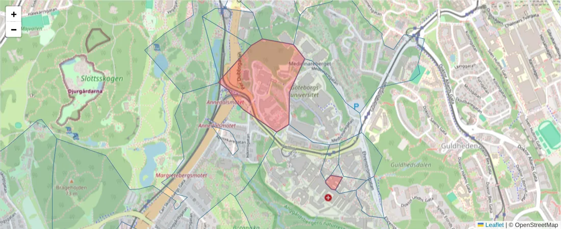 Karta över postnummerområdet  och angränsande postnummer i Sverige