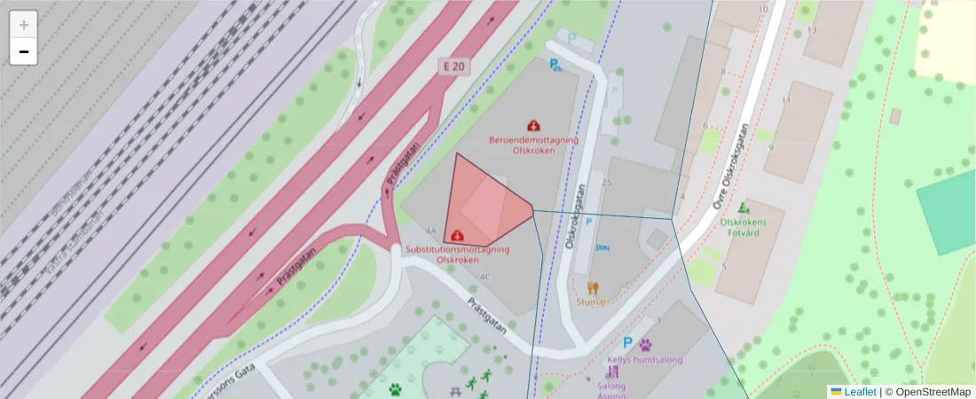 Karta över postnummerområdet  och angränsande postnummer i Sverige