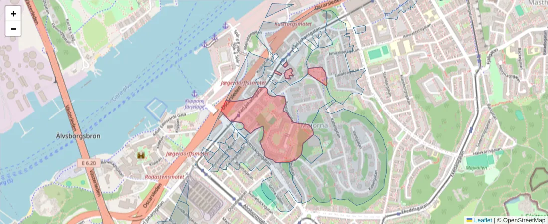 Karta över postnummerområdet  och angränsande postnummer i Sverige