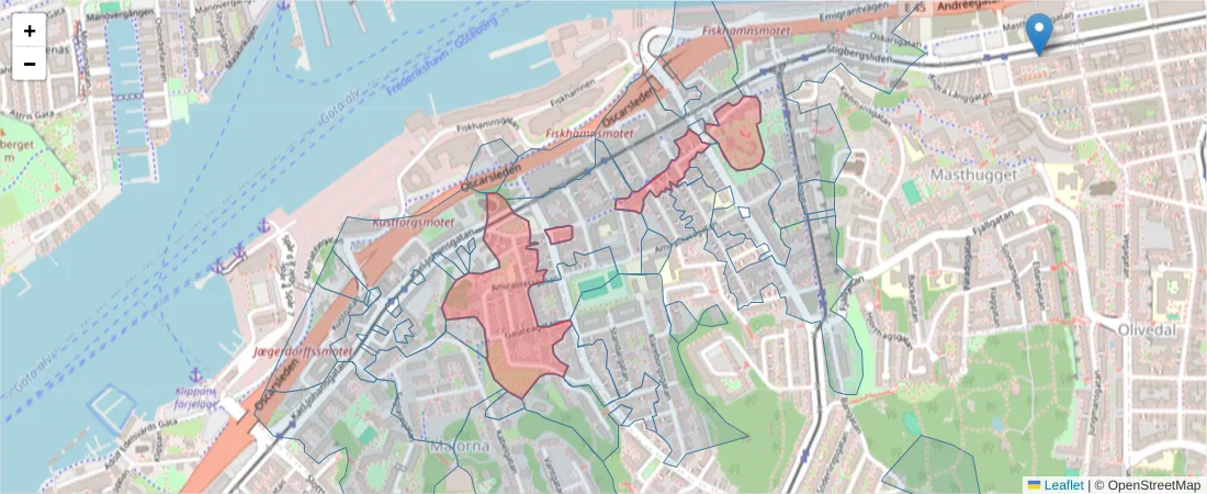 Karta över postnummerområdet  och angränsande postnummer i Sverige