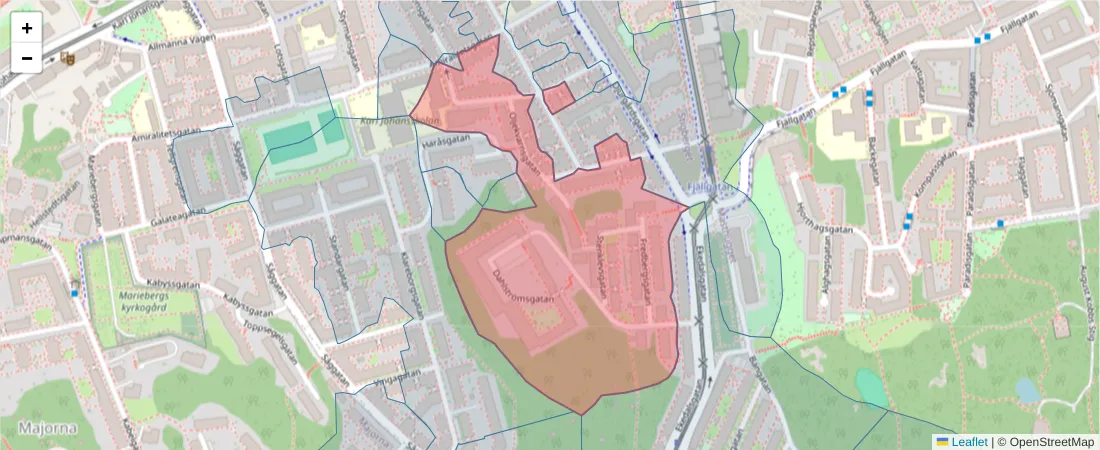 Karta över postnummerområdet  och angränsande postnummer i Sverige