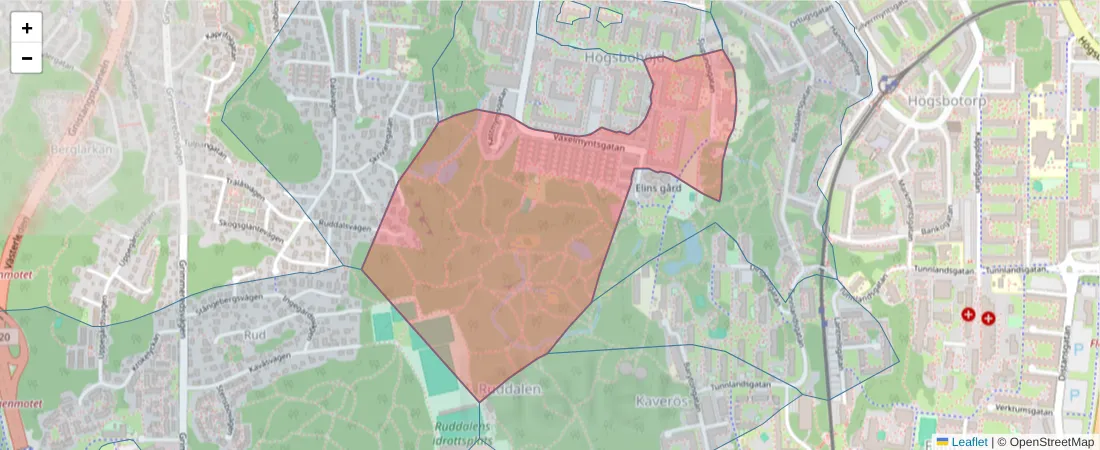 Karta över postnummerområdet  och angränsande postnummer i Sverige
