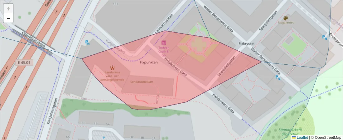 Karta över postnummerområdet  och angränsande postnummer i Sverige