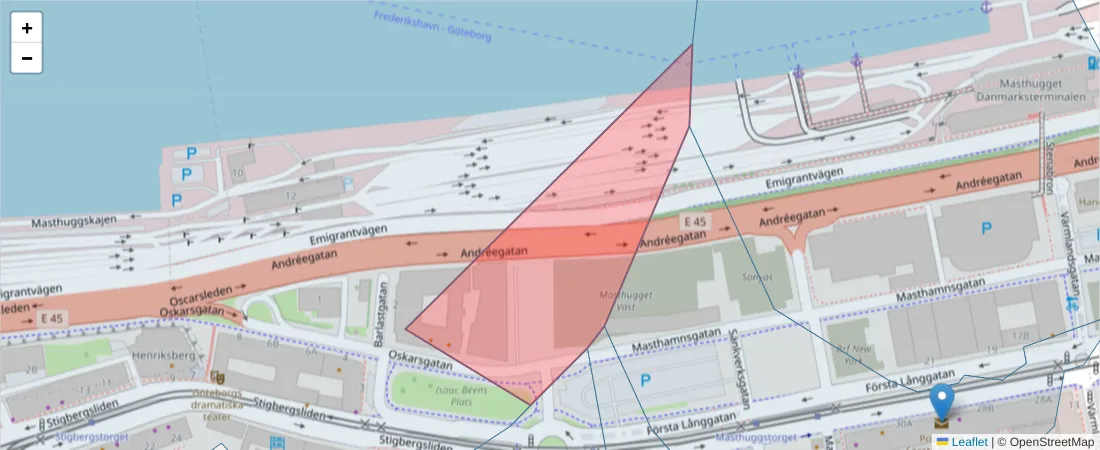 Karta över postnummerområdet  och angränsande postnummer i Sverige