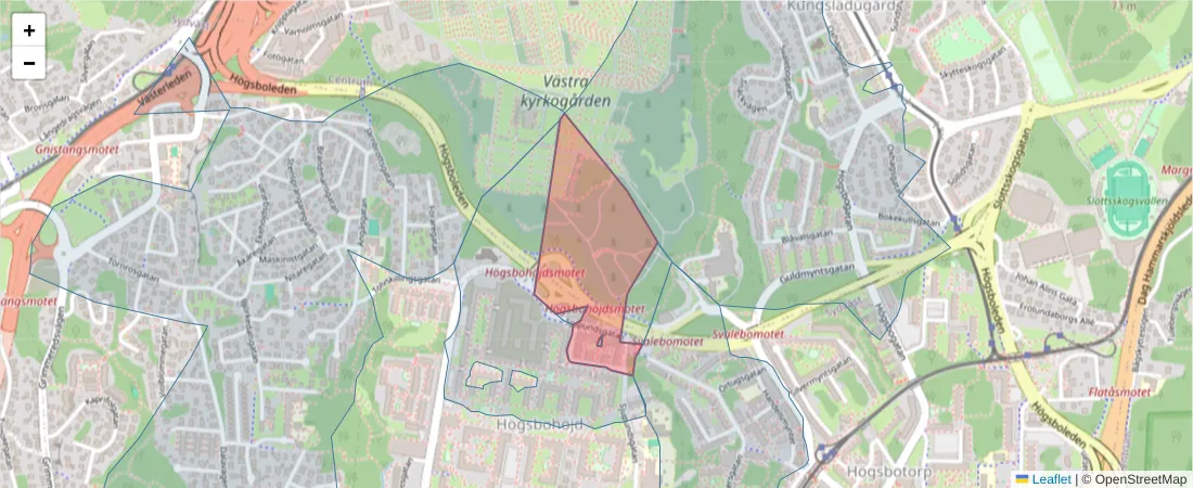 Karta över postnummerområdet  och angränsande postnummer i Sverige