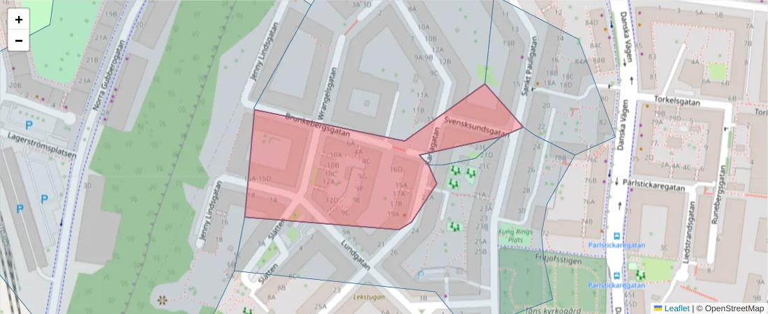 Karta över postnummerområdet  och angränsande postnummer i Sverige