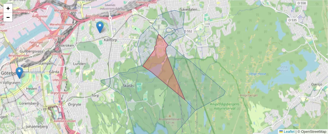 Karta över postnummerområdet  och angränsande postnummer i Sverige