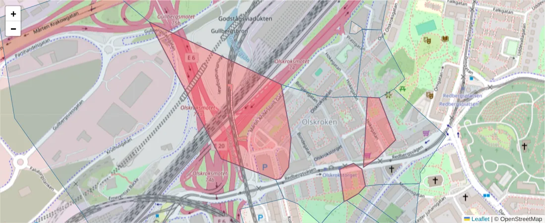 Karta över postnummerområdet  och angränsande postnummer i Sverige