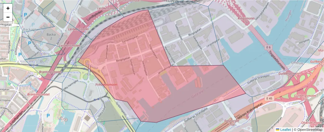 Karta över postnummerområdet  och angränsande postnummer i Sverige