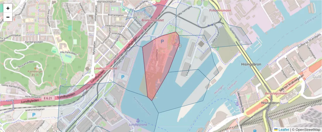 Karta över postnummerområdet  och angränsande postnummer i Sverige