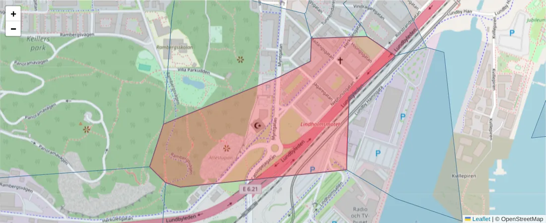 Karta över postnummerområdet  och angränsande postnummer i Sverige