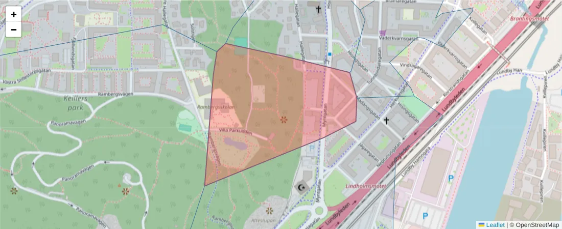 Karta över postnummerområdet  och angränsande postnummer i Sverige
